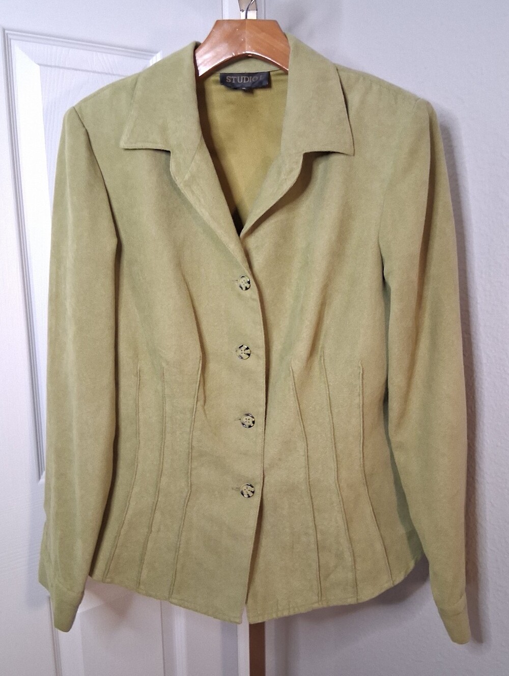 Vintage Studio I Pea Green Soft Jacket With Shoulder Pads Size 10